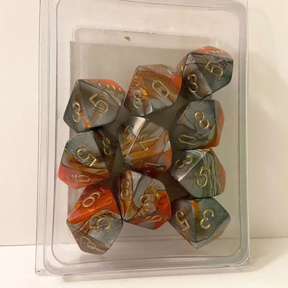 Chessex Manufacturing Gemini Dice Orange Steel  Gold CHX26261 Set of 10 - Picture 4 of 6
